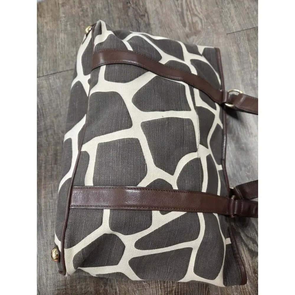 Michael Kors Tote Bag Brown Giraffe Print Canvas Shopper Shoulder Bag Purse